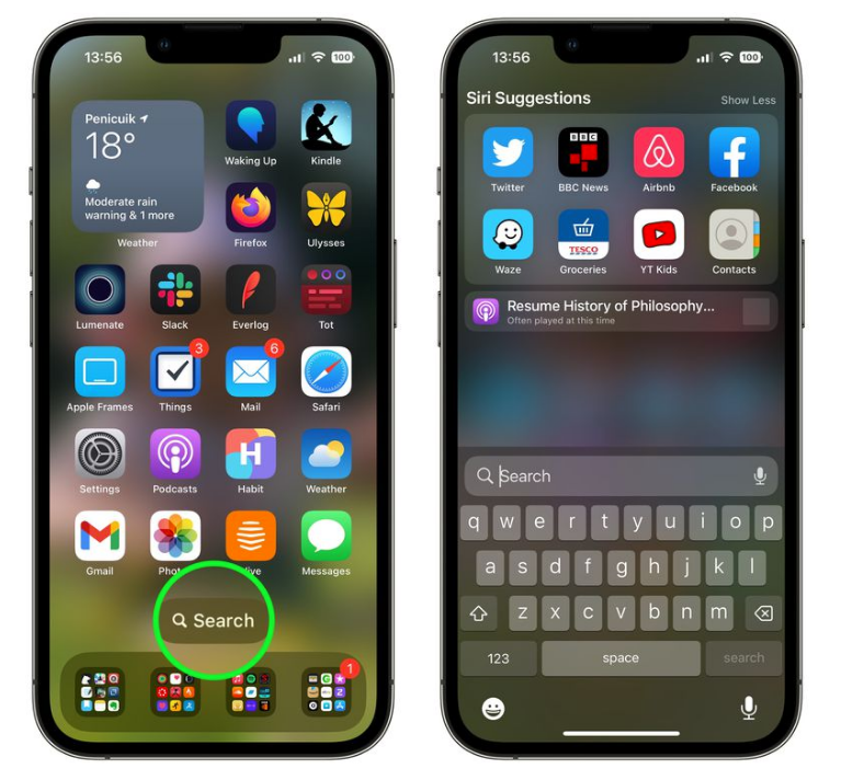 微山苹果手机维修分享升级到 iOS 16 后，如何删除主屏幕上的搜索按钮 